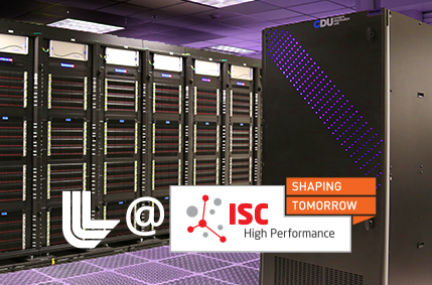 supercomputer photo with an overlay of ISC logo and the slogan "shaping tomorrow"