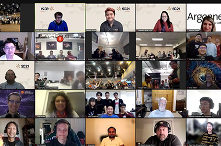 5x5 grid of participants in video chat, with Kathleen in the middle of the top row