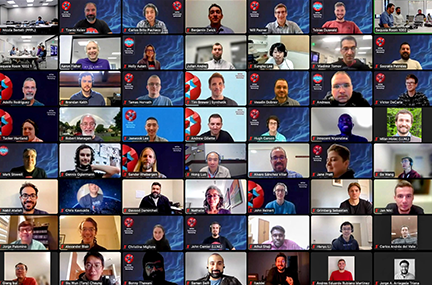 7x8 grid of people in video chat