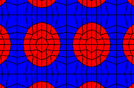 View of 6x6 pin cells in part of an assembly, and the unstructured mesh used to discretize each pin cell