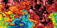 rainbow-colored simulation of turbulent thermonuclear burning