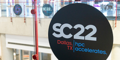 SC22 logo sticker on a glass wall at the conference center