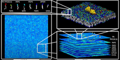 three panels showing progressive granularity of protein simulation