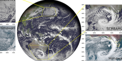 the Earth surrounded by four climate models